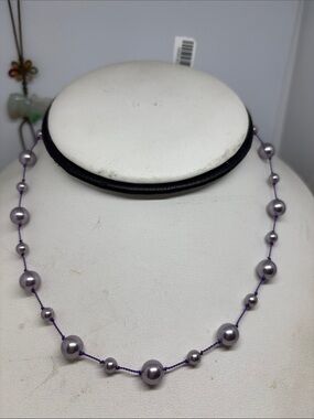 Elegant Swarovski 5mm & 8mm mauve color Crystal pearl tin cup Necklace